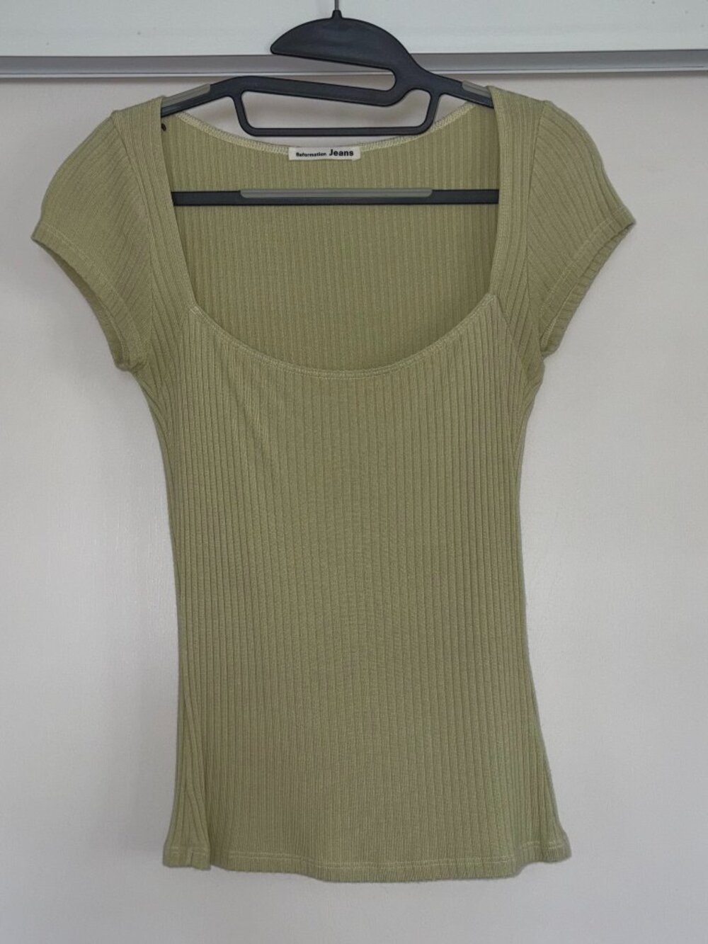 Reformation Bardot top in light green